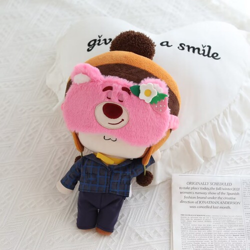 Japanese-style cute cartoon plush embroidery three-eyed light-blocking travel eye mask with flowers and a little bear for napping and sleeping