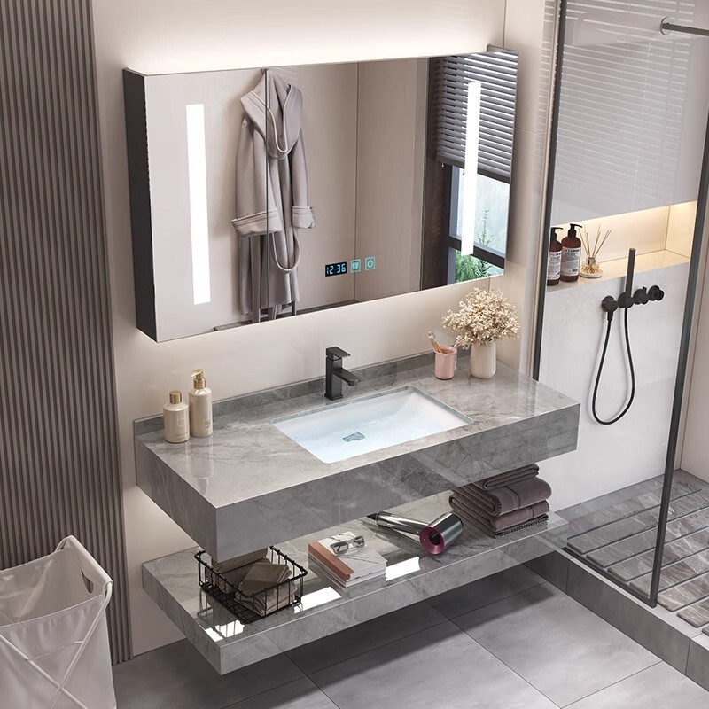 Simple Bathroom Cabinet Combination Double Layer Rock Plate Ceramic Basin Bathroom Wash Sink Wash Sink Hotel Bathroom