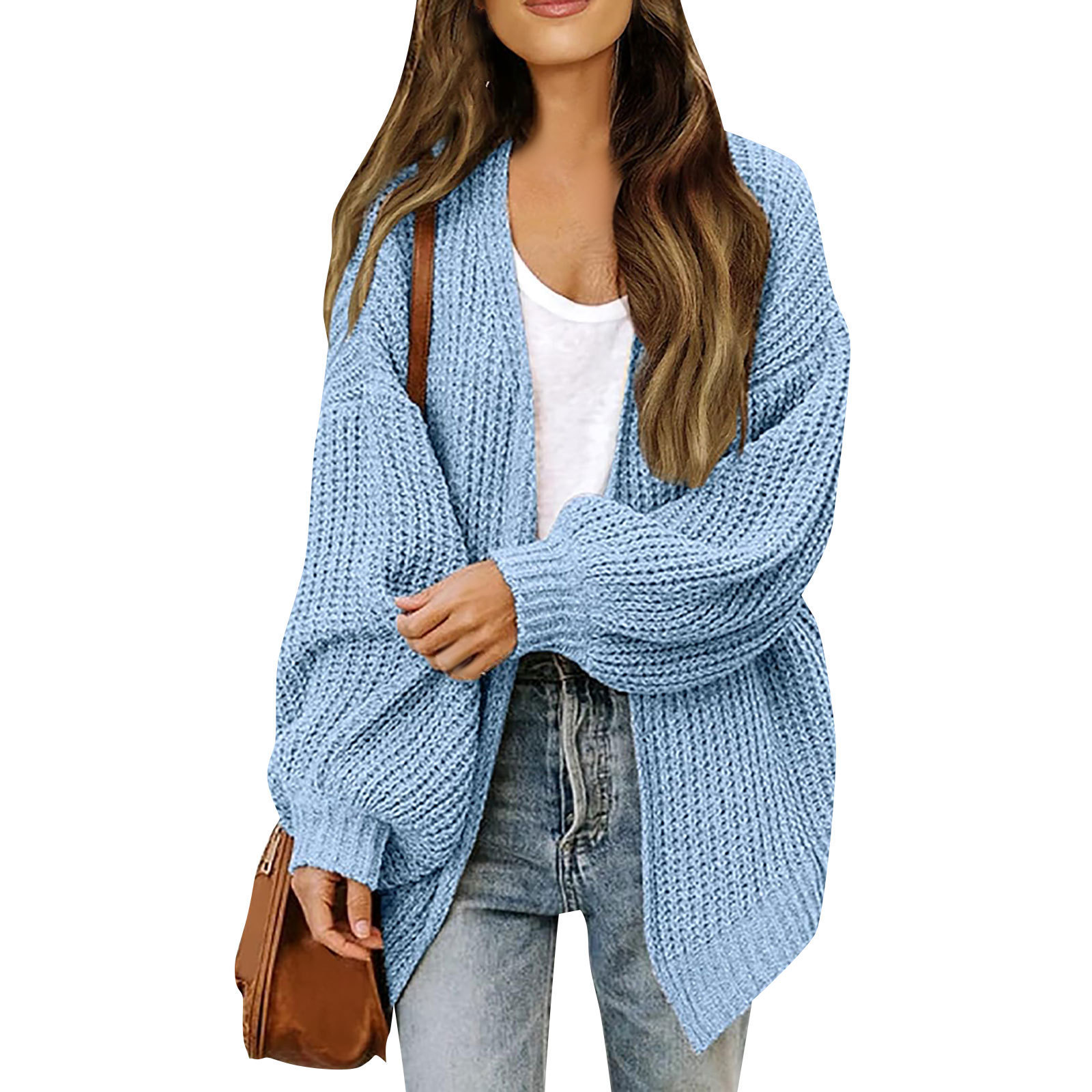 2023 Otoño e Invierno Amazon comercio exterior de las mujeres manga larga linterna manga color sólido flojo punto cardigan grueso aguja suéter para las mujeres