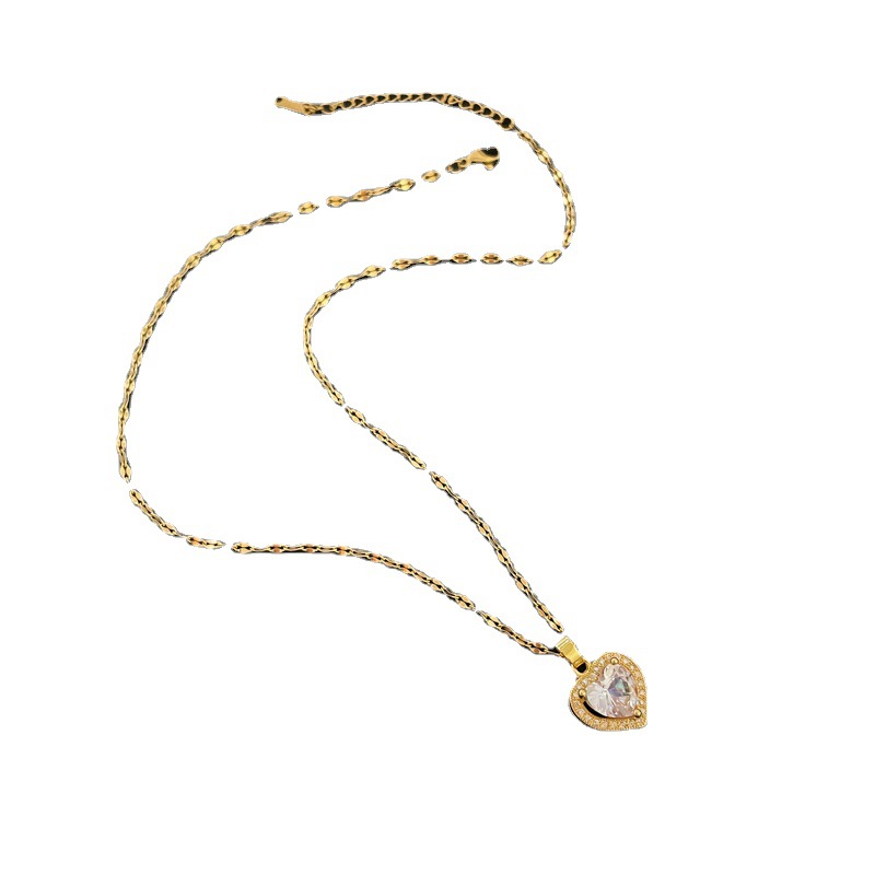 【Acier Titane】 Tempérament personnalisé, cadeau à la mode et minimaliste, micro incrusté de clavicule d'amour incrusté_voghion.com