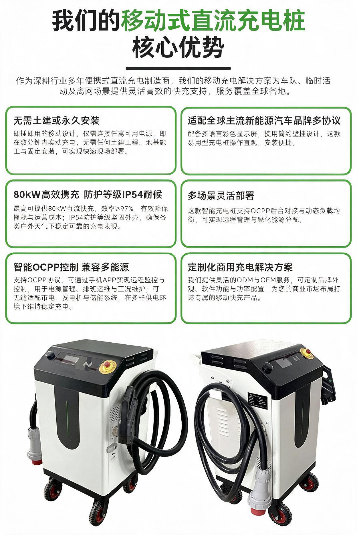 European Standard 30Kw/40Kw/60Kw/80Kw Push-Bar Type Movable Portable Dc Charging Station Outdoor Fast Charging Station