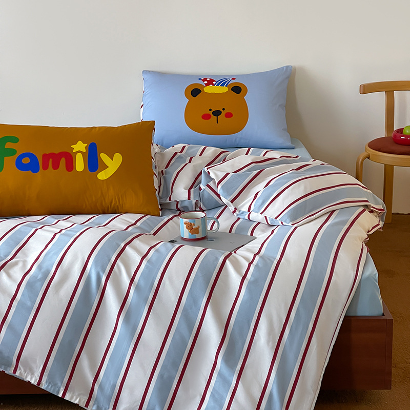 Cartoon Cotton Four-piece Bedding Set Cute Korean Style Bed Set_voghion.com