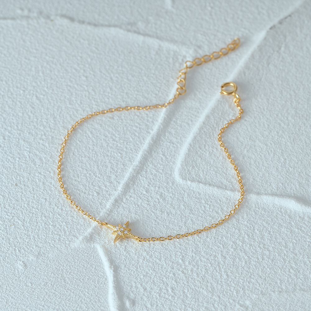 1 Piece Quantity Daily, Street Occasion 1 Piece 925 Sterling Silver Octagonal Star Zircon 925 Sterling Silver Cable Chain Bracelets