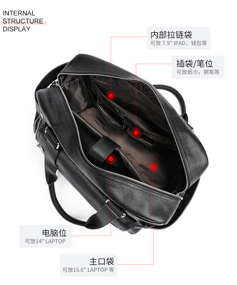 Túi xách công sở nam da bò thật Marante, túi đựng laptop 15 inch kiêm túi du lịch đi công tác — Màu cà phê, Màu đen, Màu đen cỡ nhỏ chi tiết 14