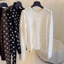 非市场货~深圳南油高端欧货女装白色字母提花羊毛圆领毛衣上衣冬