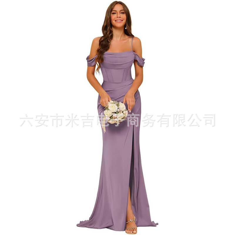 AliExpress Long Satin Bridesmaid Dress with Split Women's 2025 Formal Dress Mermaid Ball Evening Dress