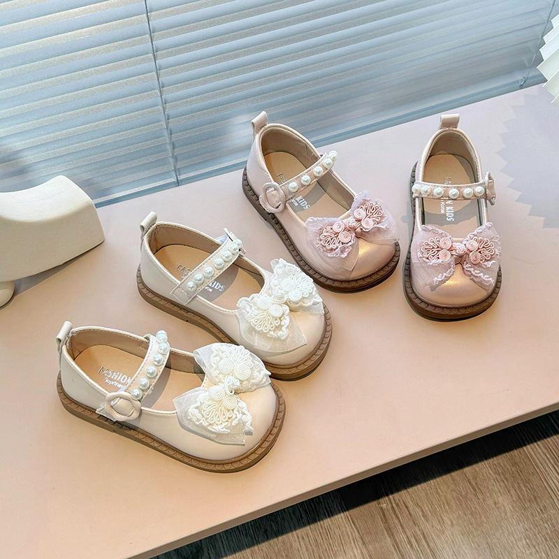 Zapatos de princesa para niñas 2024 nuevo estilo primavera y otoño moda zapatos de cuero para niños zapatos de princesa para niños zapatos individuales con lazo para niñas marea