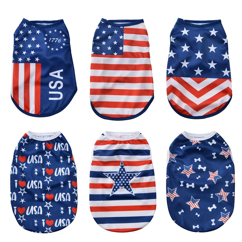 Домашние собаки, кошачья одежда, европейская и американская трансграничная печать дня независимости, флаг звезды, летняя тонкая дышащая жилет