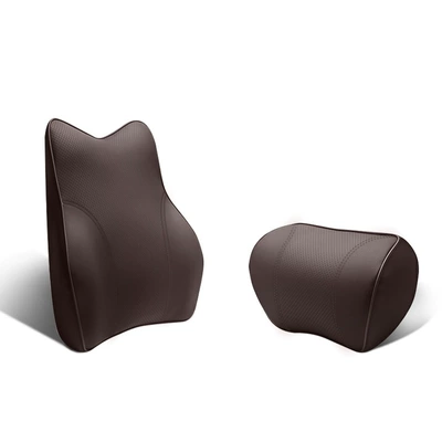 Headrest, Car Lumbar Support Headrest Seat - set-headrest-1-lumbar-support-1-brown