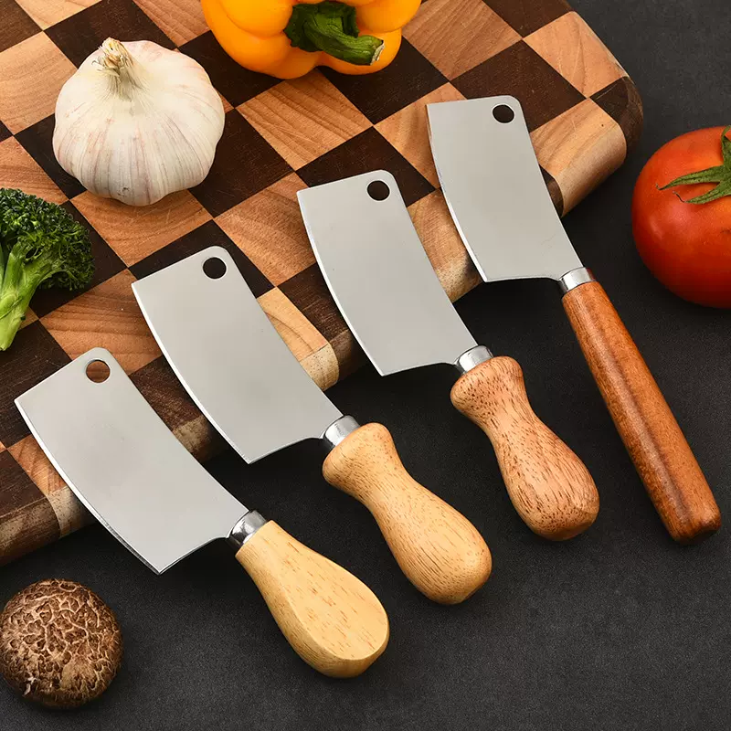厂家批发不锈钢木柄迷你小菜刀4件套黄油芝士奶酪刀过家家小菜刀
