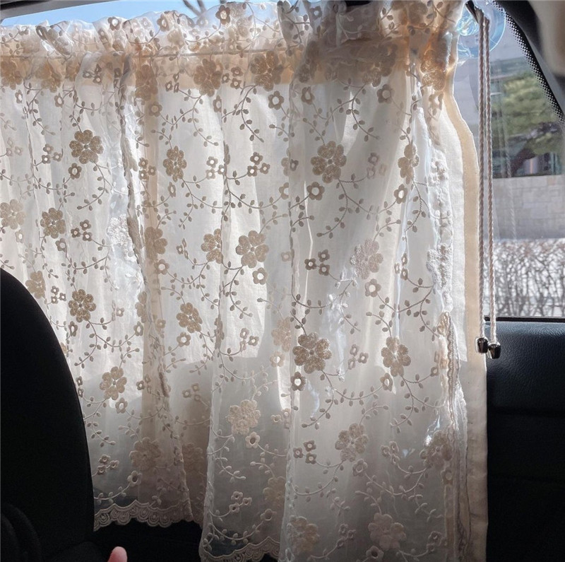 韓國ins蕾絲刺繡兒童汽車遮光簾雙層小清新車窗遮陽簾車內裝飾
