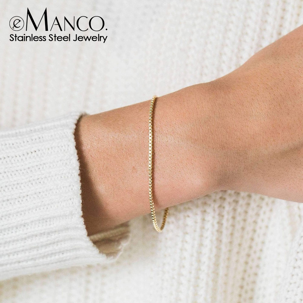 Emanco Gold Titanium Steel Bracelet Women's Cross-Border New Simple Stainless Steel Box Chain Bracelet European and American Jewelry Wholesale