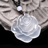 White Agate rose Pendant Female models White Chalcedony rose Necklace Pendant sweater chain rose Jade Pendant