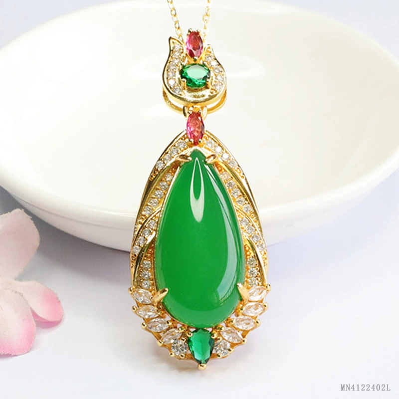 Император Синью зеленый халцедон капли воды зеленый агат ожерелье ювелирные изделия в прямом эфире оптовая продажа MN4122402L