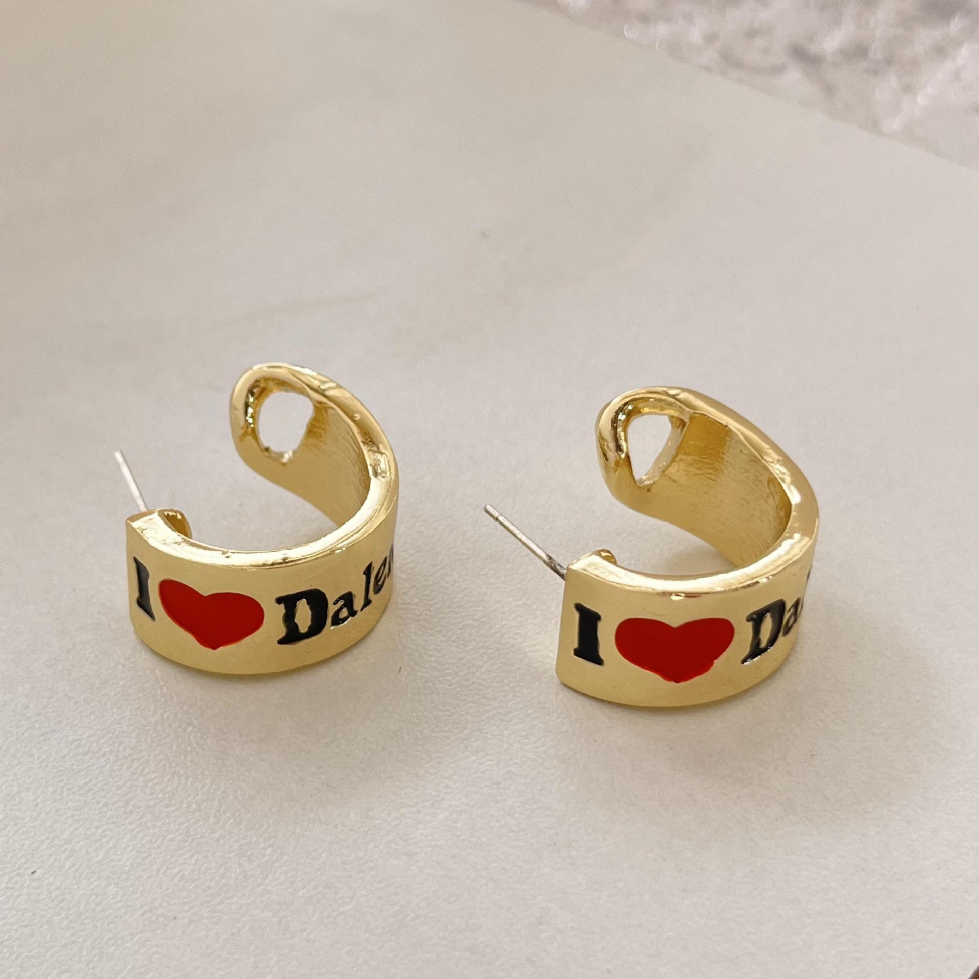 Fashion Simple Golden Heart Letter Female Small  Circle Unique Alloy Earrings display picture 6