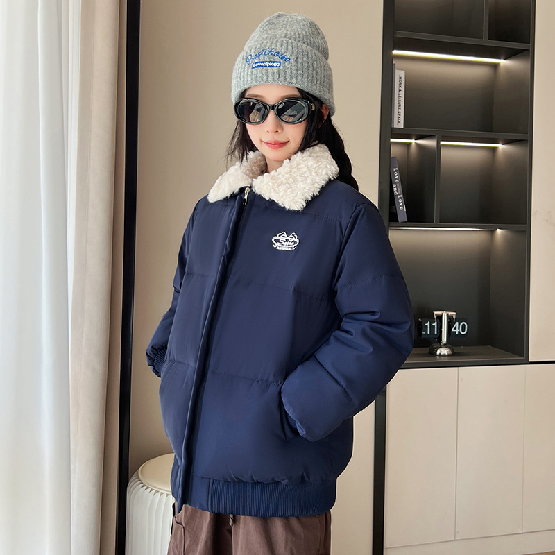 American retro corto abrigo de algodón de invierno mujer nuevo estilo universal solapa gruesa calentamiento cuello de pan abrigo de algodón