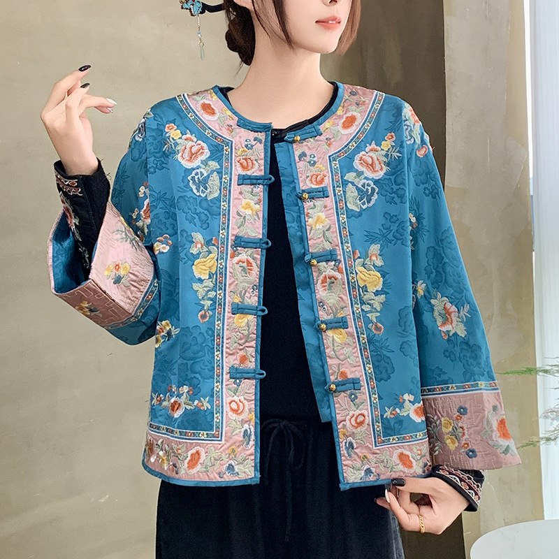 2025秋季中式缎面提花重工刺绣开衫盘扣民族风女士开衫外套女|undefined