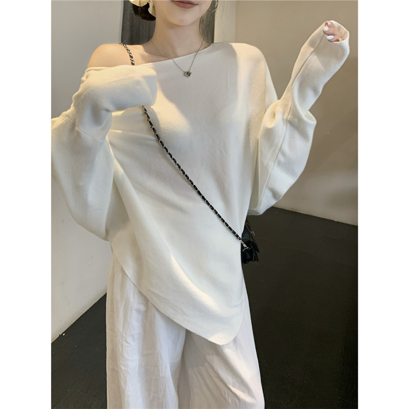 现货实拍新款宽松蝙蝠袖毛针织女秋冬韩系软糯慵懒感百搭上衣X|undefined