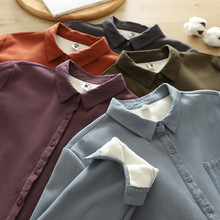 工厂直销 秋冬加绒加厚女式衬衫 纯色简约加棉长袖女衬衣85172