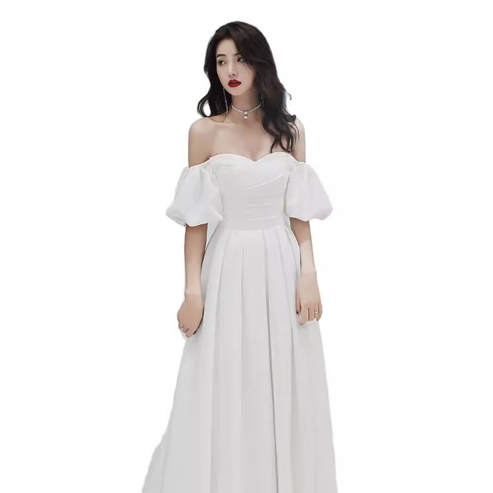 Vestido blanco para mujer 2024 nuevo banquete elegante Socialite vestido largo fiesta fuera del hombro tubo superior vestido de noche