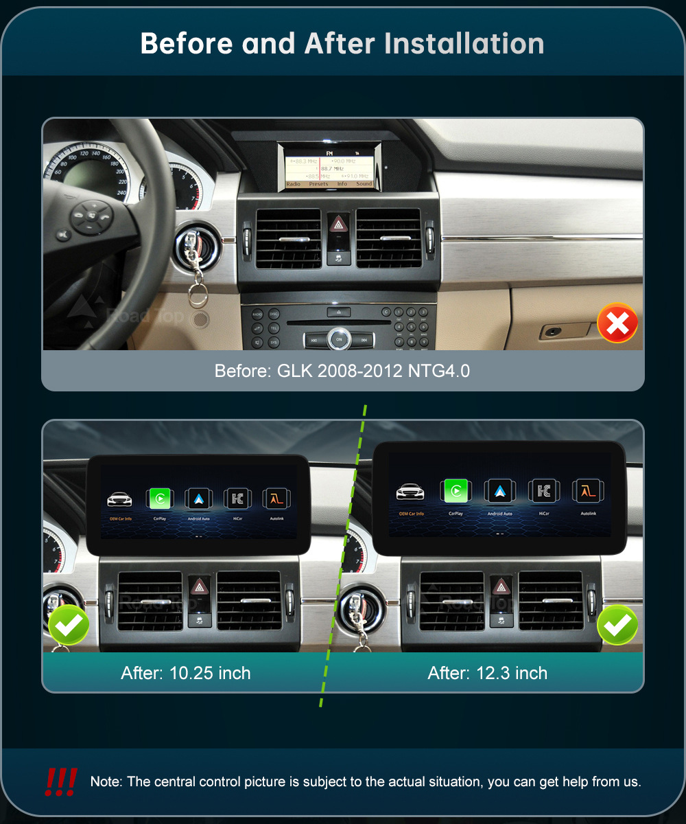 RoadTop Wireless CarPlay Screen For Mercedes-Benz GLK 2008-2012 NTG4.0 Display