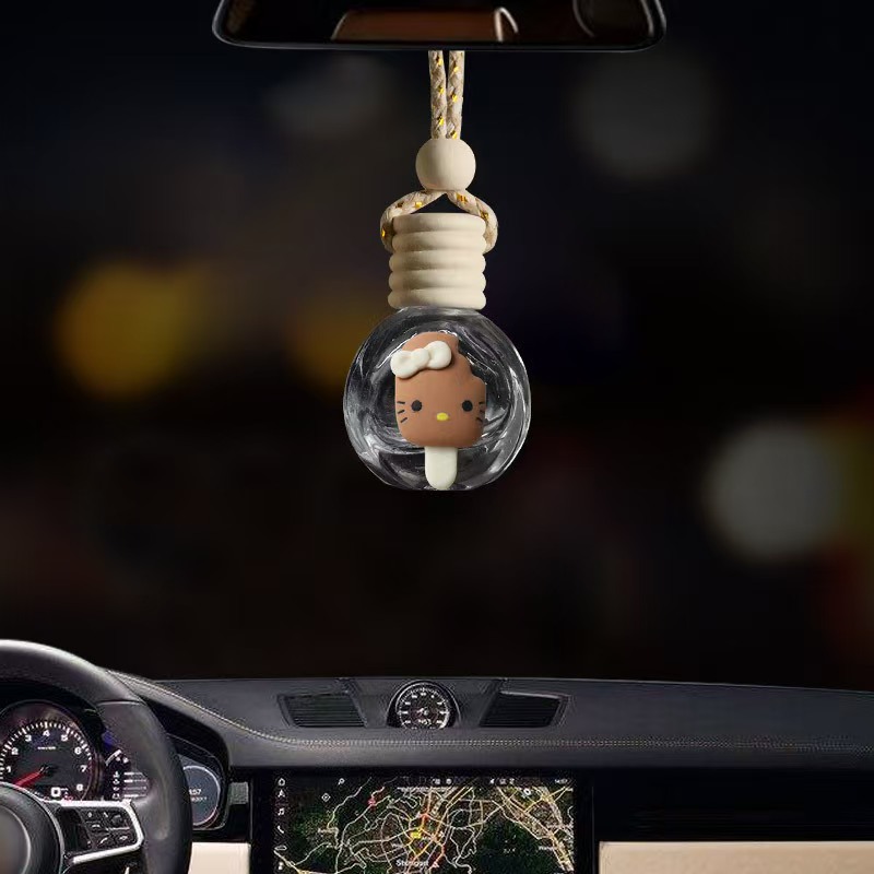 Espejo retrovisor de coche de dibujos animados botella de perfume colgante de coche botella vacía flor creativa botella de aromaterapia de coche aceite esencial decoración de coche