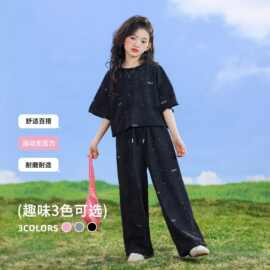 女童夏季短袖套装新款洋气女大童夏装休闲T恤儿童薄款阔腿裤童装