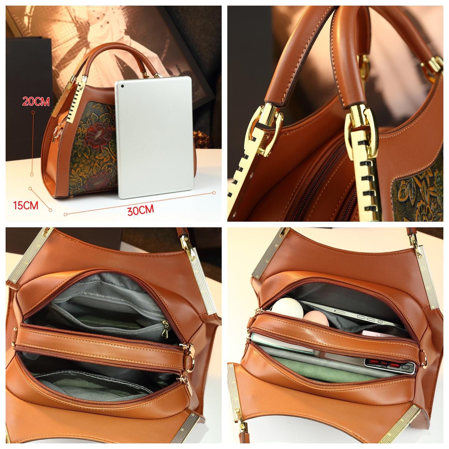 Túi tote vải nữ cỡ lớn phong cách retro họa tiết Trung Quốc — Cà phê Brown, màu xanh đậm