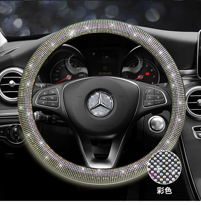 Sürətlər qutusu və əl tormozu başlıqları universal - colored-diamond-star-steering-wheel-cover-round