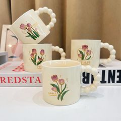 ins風鬱金香杯子女生辦公室創意陶瓷水杯馬克杯高顏值浮雕禮品杯