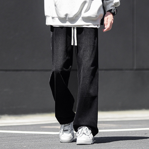 2025 Autumn/Winter Main Collection Men's Hong Kong Style Loose Straight Leg Washed Retro Elastic Waist Rubber Band Casual Pants