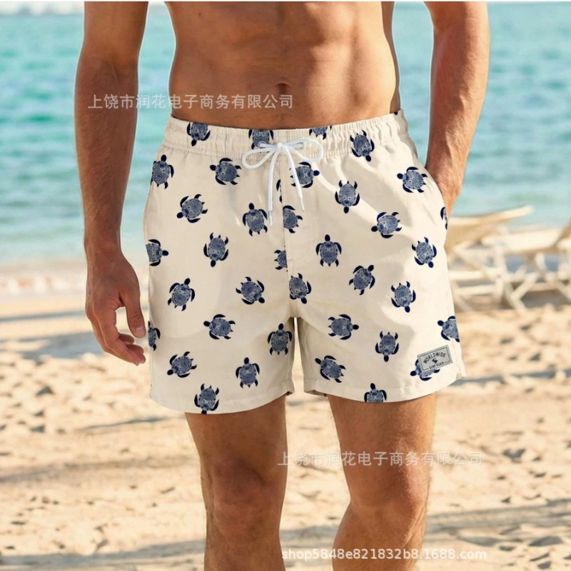 2026 Cross-Border Foreign Trade European and American Style Turtle Print Beach Shorts Unisex Quick-Dry Vacation Style Swimming Shorts
