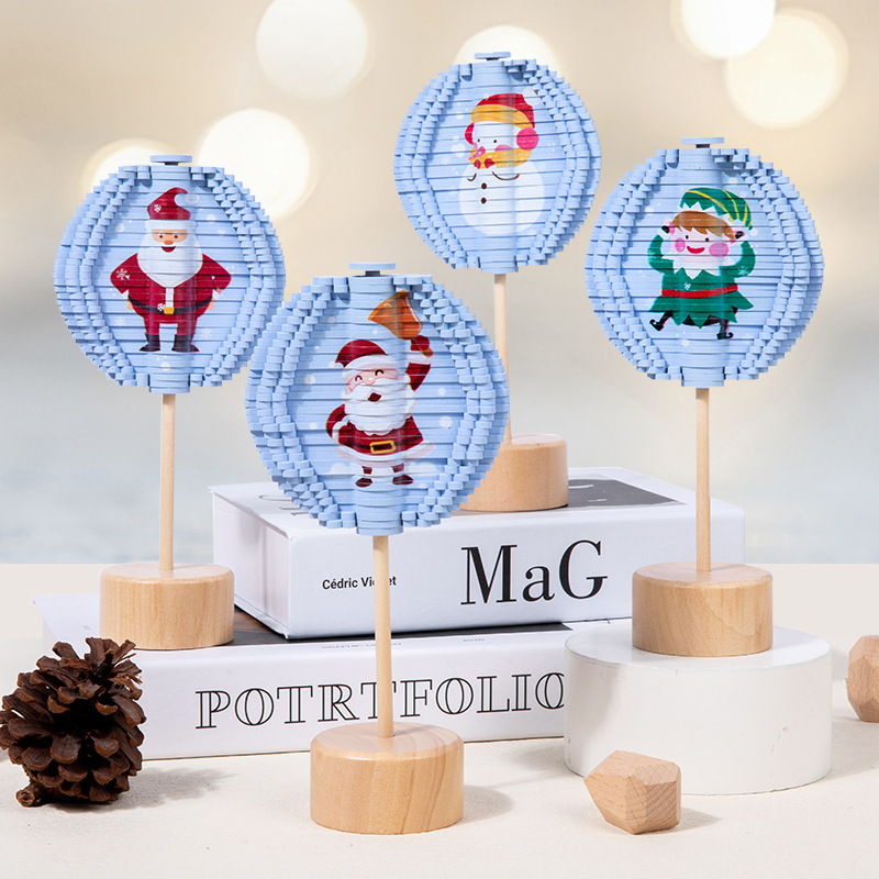 Montessori madera divertido tema de Navidad maquillaje facial Piruleta de doble cara giratoria espiral árbol descompresión educación temprana juguetes educativos