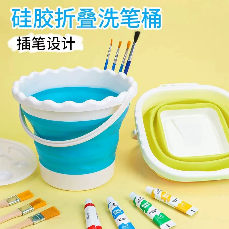 Складное ведро с отделением для художественной росписи, портативная мойка для ручек, многофункциональное ведро, силиконовое складное ведро для кистей.