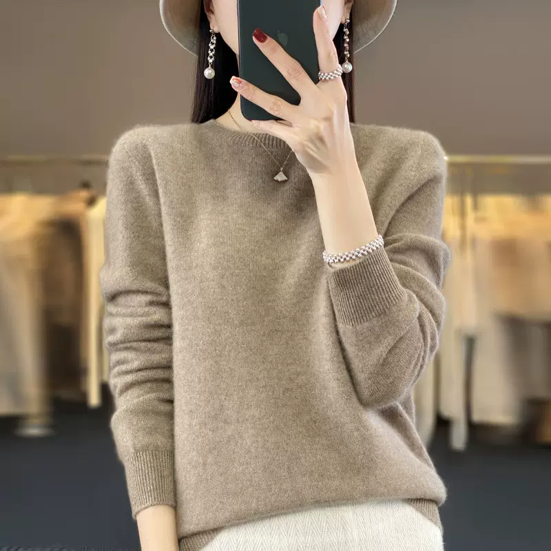 2025秋冬新款女一线成衣圆领100%纯羊毛衫休闲内搭女打底针织毛衣