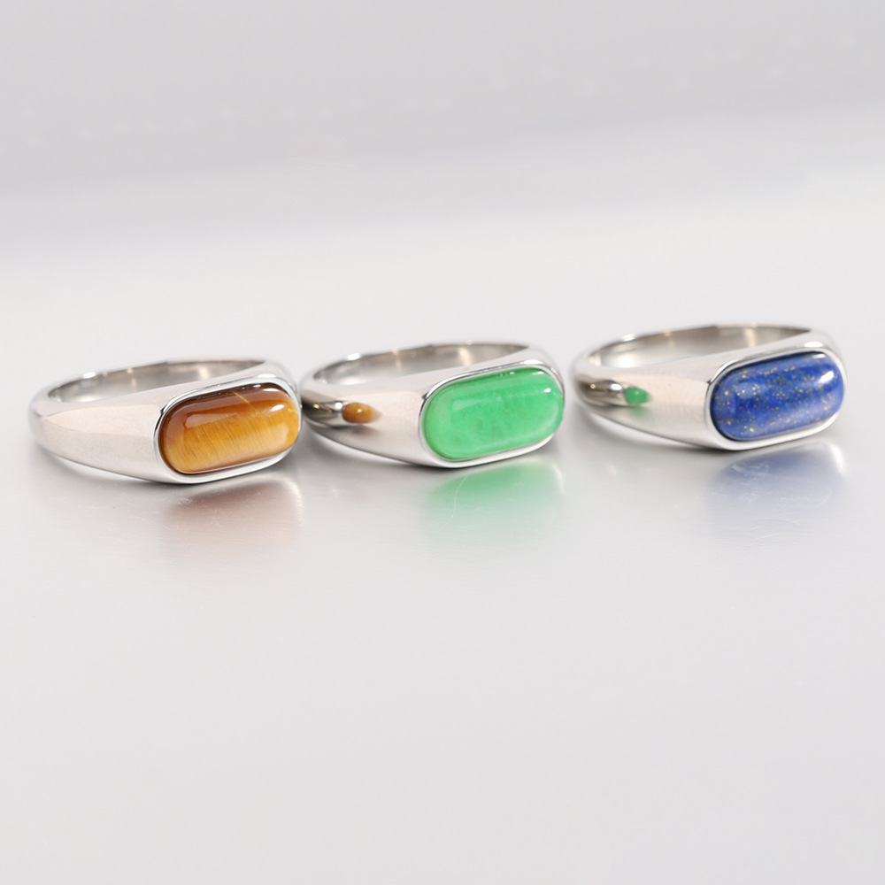 Women'S Gender Inlay Design Retro Oval Titanium Steel Natural Stone Rings In Bulk