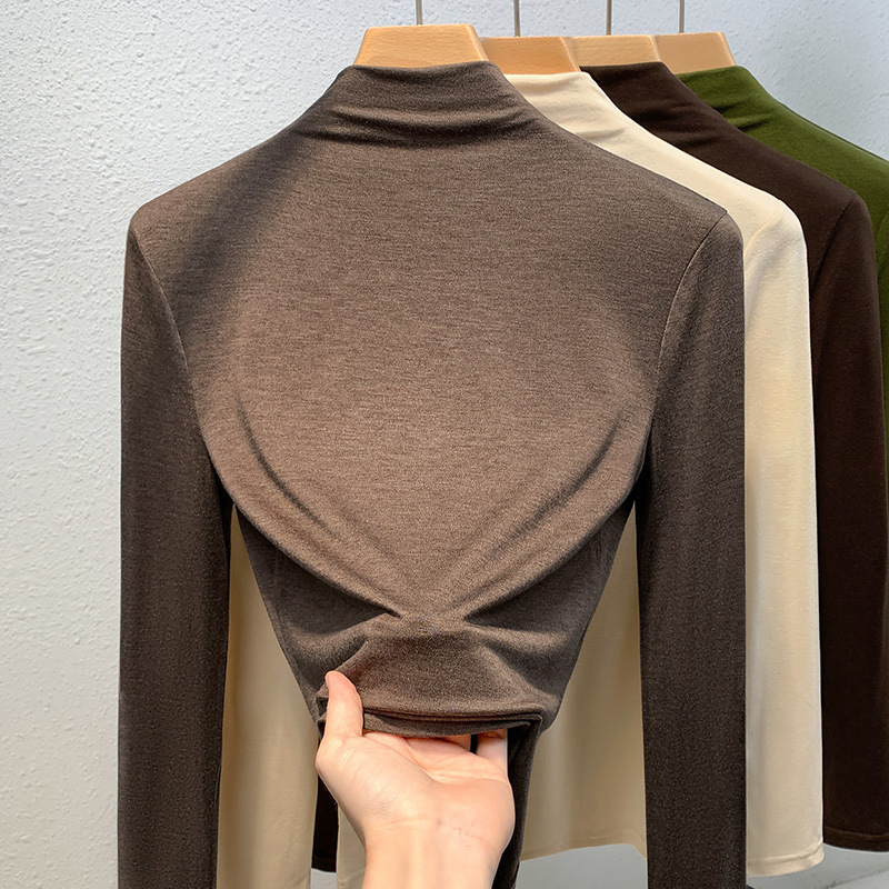 Mujeres medio cuello alto terciopelo camisa de fondo 2023 nuevas mujeres aminoácidos piel inferior ropa interior caliente desgaste recibido superior
