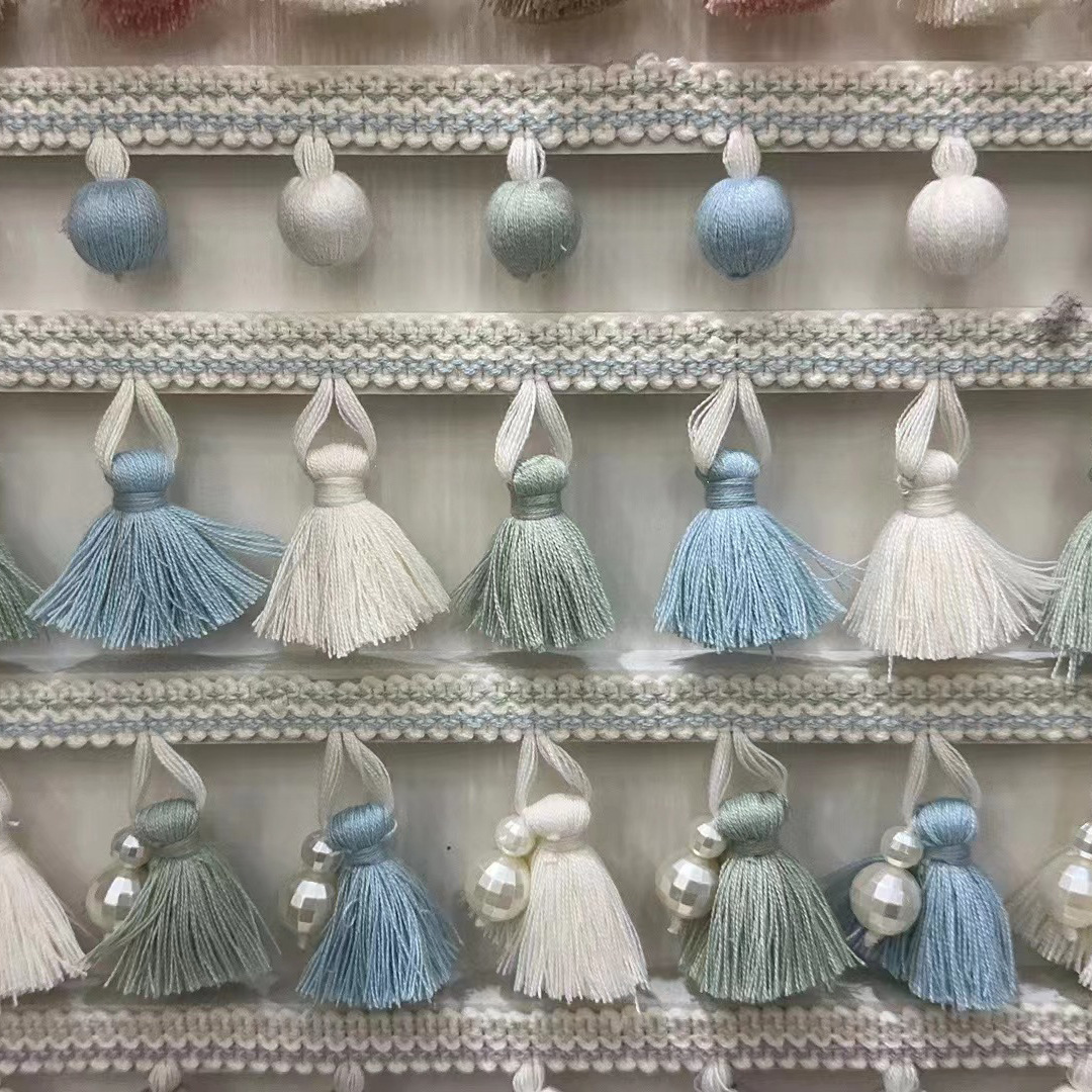 法式钉珠水晶流苏花边辅料 小清新窗帘侧边装饰桌旗珠子织带吊穗