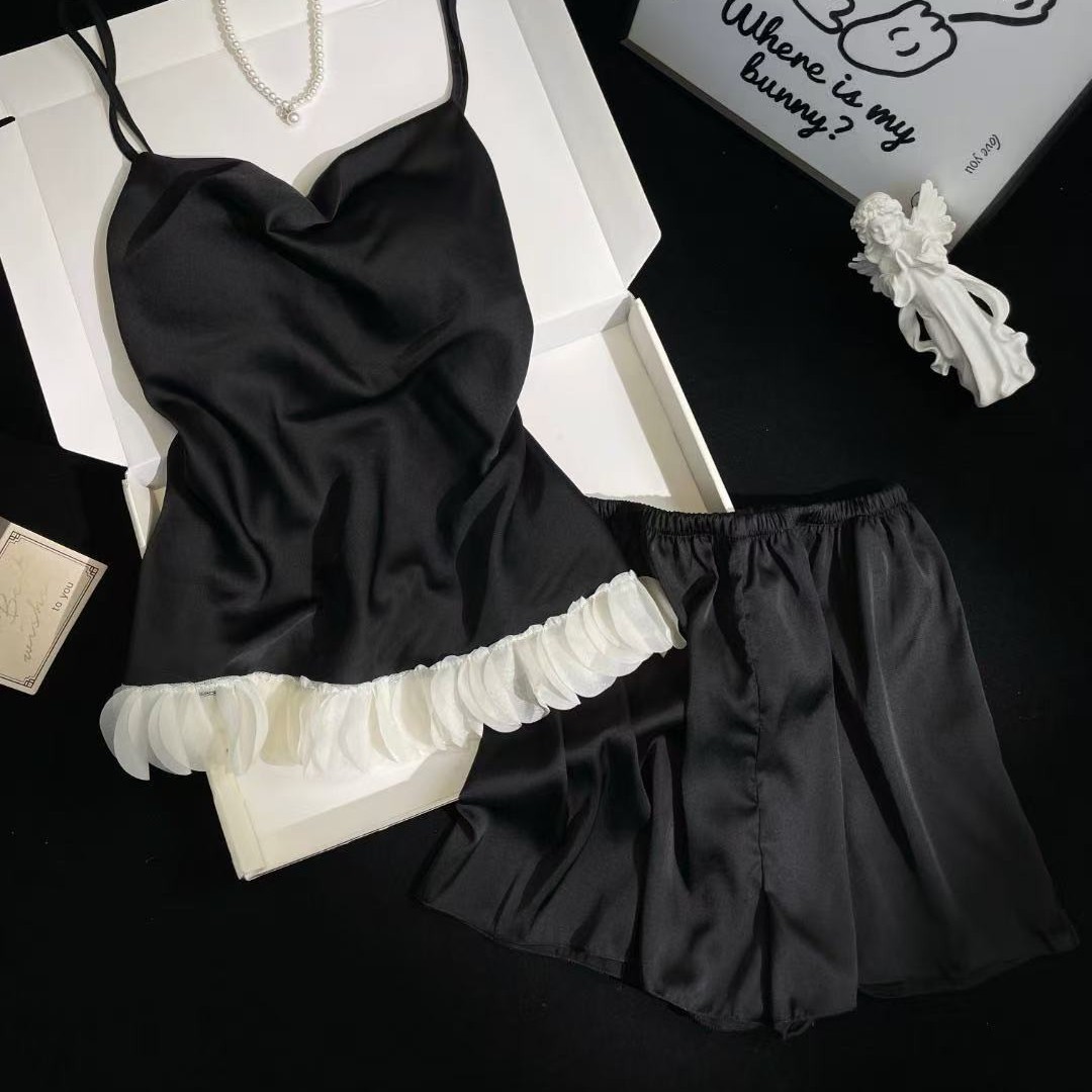 Ice Silk Pajamas for Women Summer Girls Pure Desire Suspender Shorts Home Clothes Set Pajamas Women Pink Sexy Home Clothes