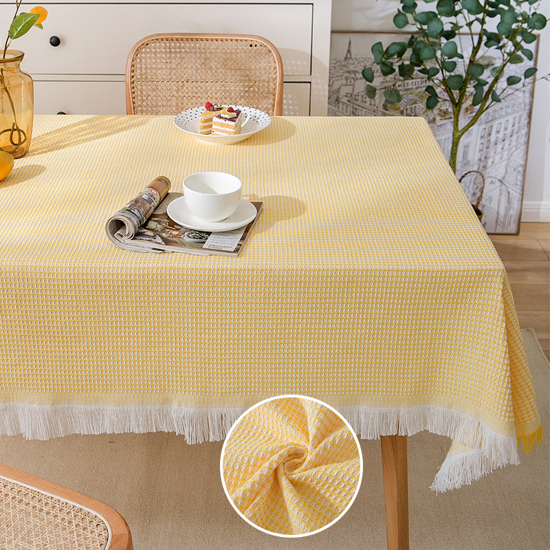 Mantel de gasa de algodón con borlas de estilo crema, mantel a prueba de polvo con atmósfera fotográfica, cubierta decorativa rectangular para mesa de centro antideslizante