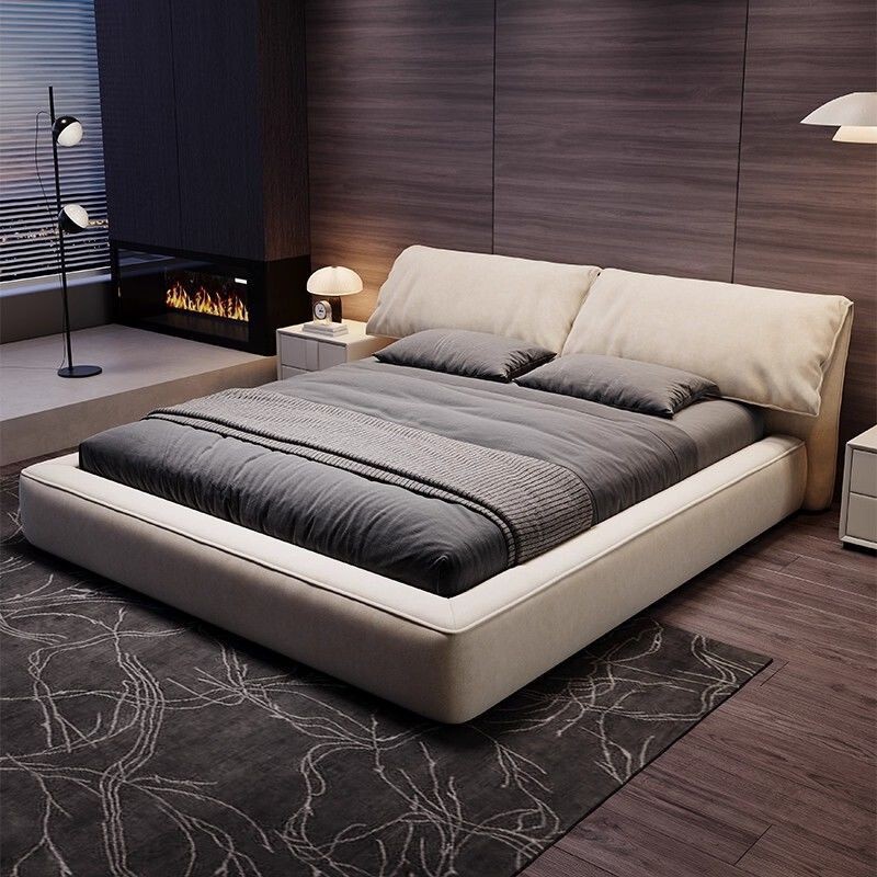 Italian Minimalist Elephant Ear Soft Bed Master Bedroom Simple Modern Double Bed Nordic Suede Fabric Wedding Bed