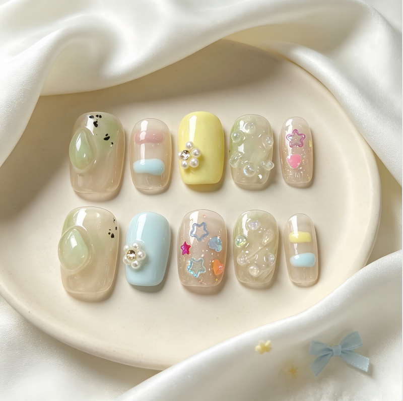 Mung Bean Smoothie Milk White Macaron Gradient Nail Art, Exquisite Handmade Wearable Nails, Short Style, Versatile and Brightening Mung Bean Smoothie Milk White Macaron Gradient Nail Art, Exquisite Handmade Wearable Nails, Short Style, Versatile and Brightening