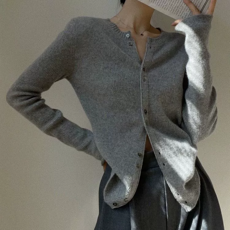 Пуловер-кардиган из шерсти Ash Velvet-Knitted, демисезонная длинный рукав куртка, корейский стиль, V-образный вырез,