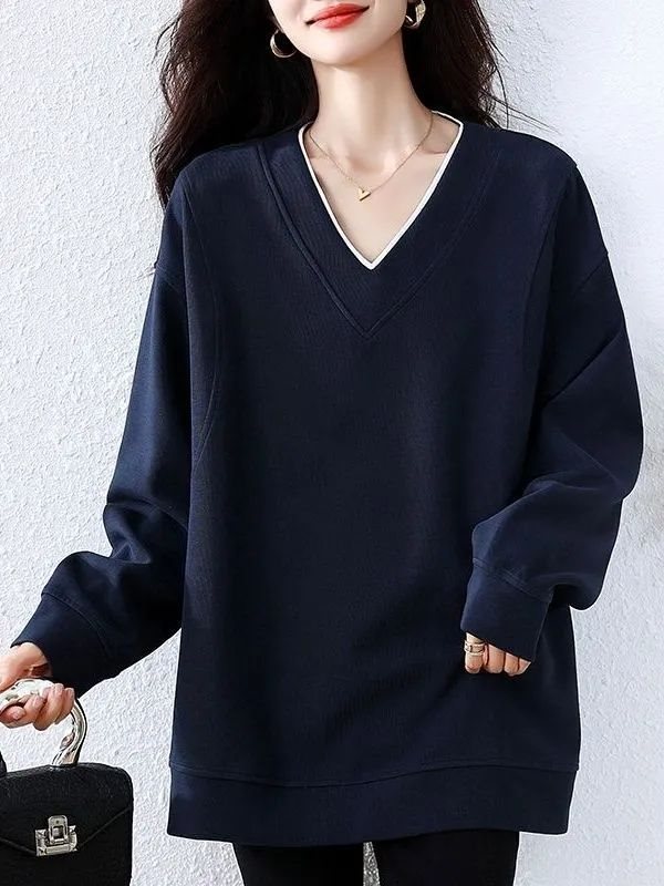 大码宽松休闲领卫衣女2025秋冬新款韩版时尚洋气减龄百搭上衣|undefined