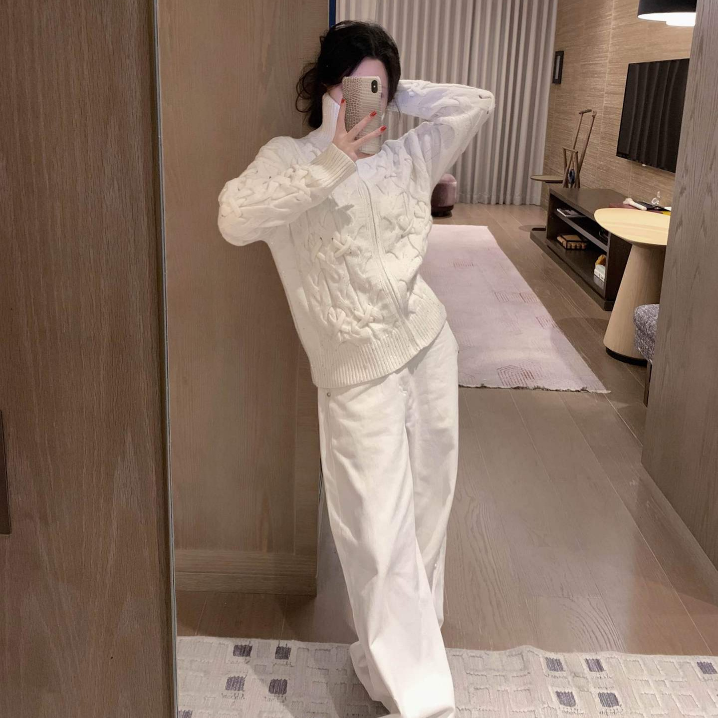 ce25秋冬新款慵懒风高领拉链麻花亮片长袖毛衣开衫外套