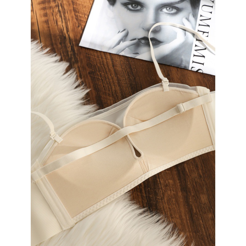 Sujetador sin tirantes de seda de mora de seda japonés antideslizante empuja hacia arriba el tubo superior ropa interior sin costuras anti-exposición de una pieza para mujeres