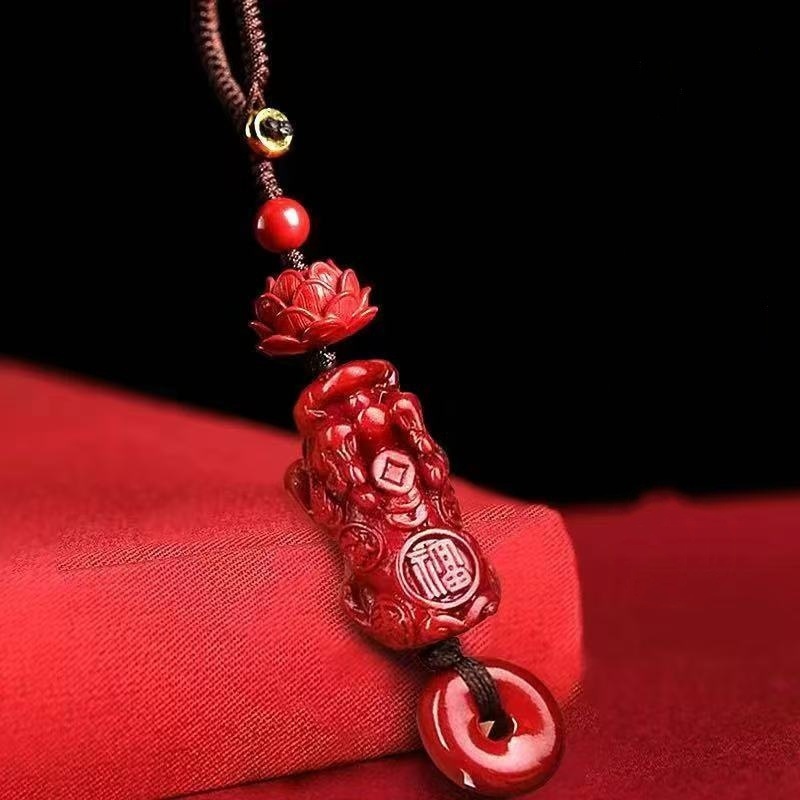 天然鉱石辰砂貔貅蓮安全キーホルダー高含有量紫金皇帝赤砂ペンダント卸売|undefined