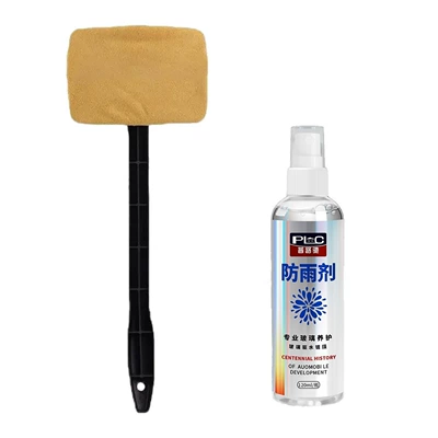 window cleaning, water and dust – Car cleaning tools - suede-glass-brush-brown1-120ml-rainproof-agent1-bottle
