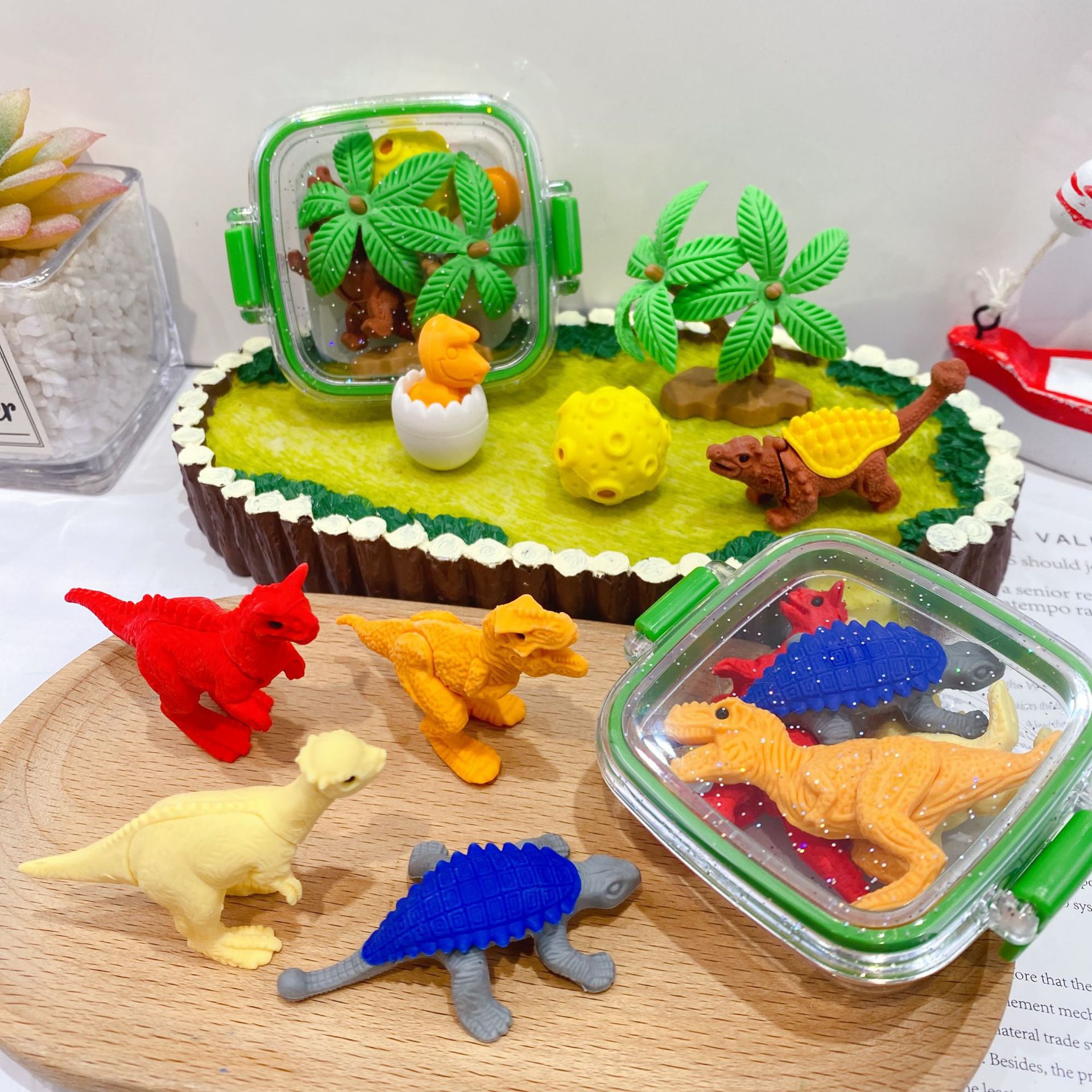 Nuevo dinosaurio jurásico caja de almuerzo forma borracha adorable creativa se puede ensamblar borracha postre regalo 1 de junio