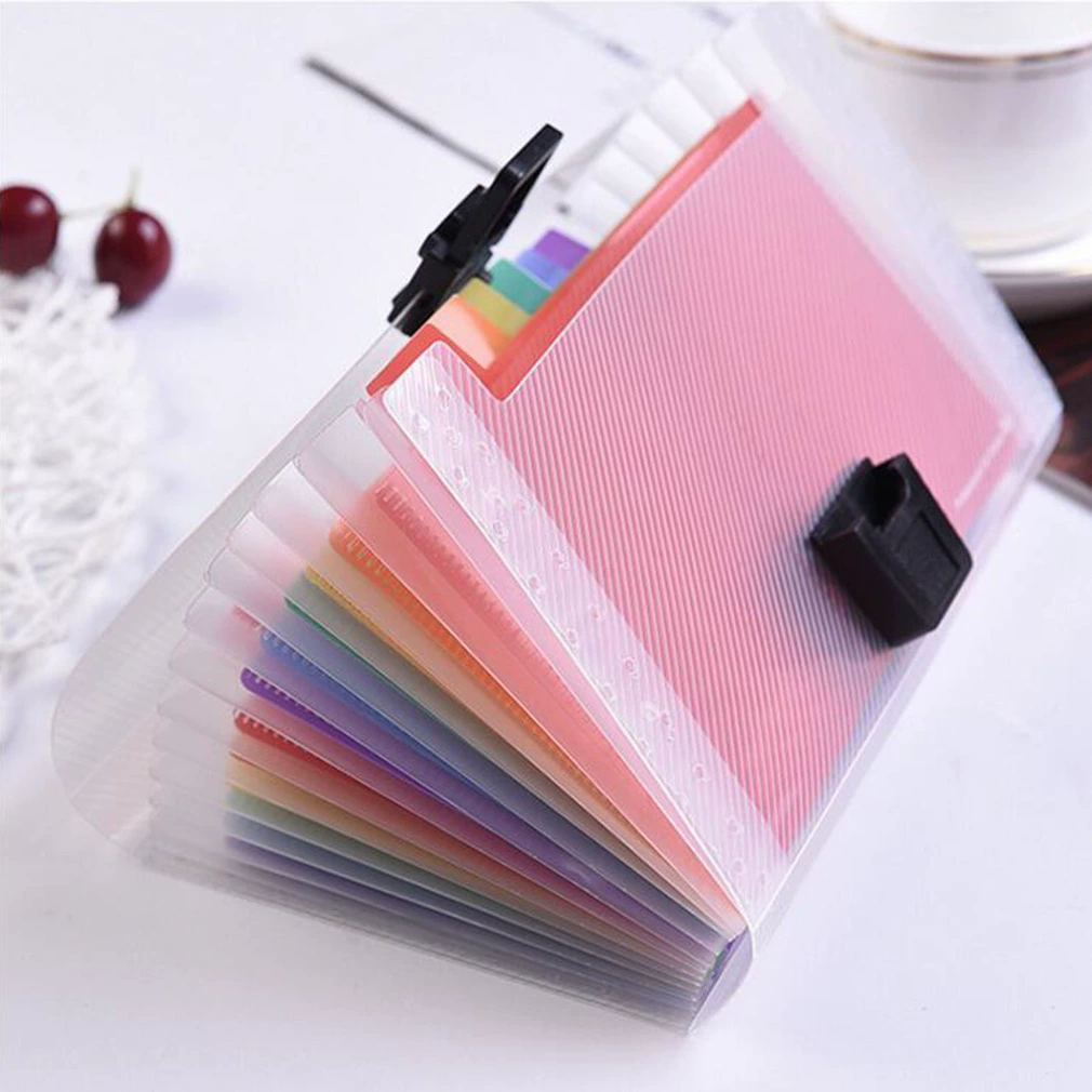Rainbow handheld organ with clasp, plastic bag for students for documents, 13 cells